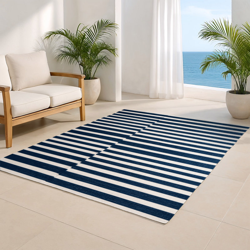 Tapis intérieur / extérieur bleu HorizontalStripes, Rectangle 9 pi x 12 pi