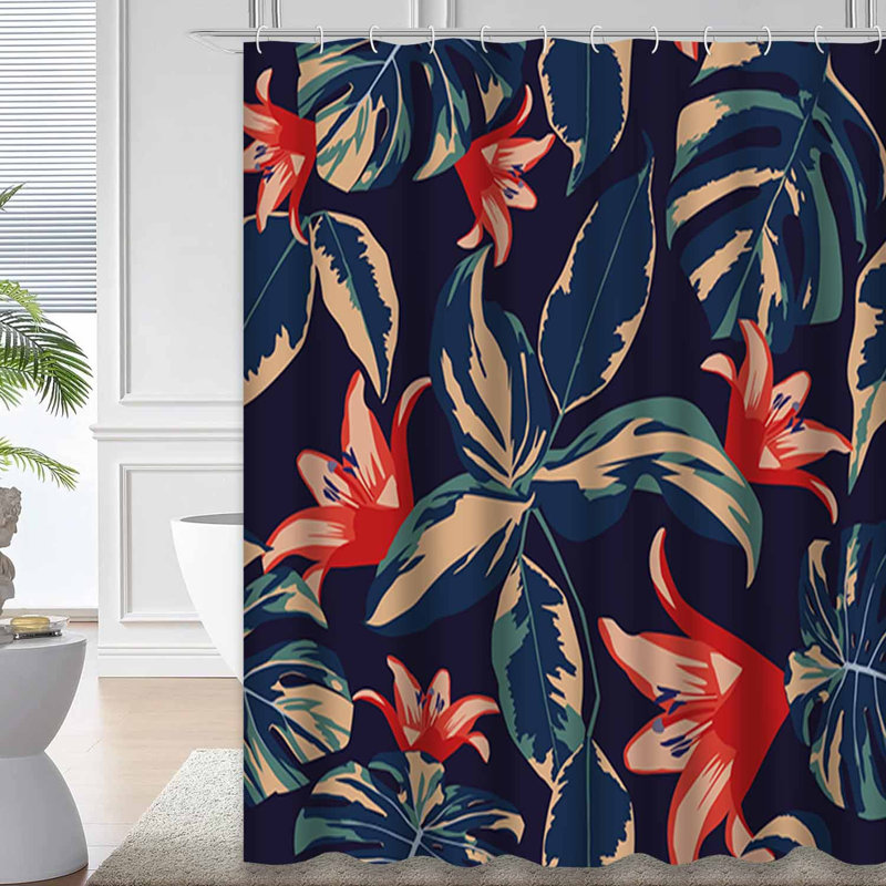 Rideau de douche imperméable à motif floral avec 12 crochets Strelitzia, L 72 po x l 84 po