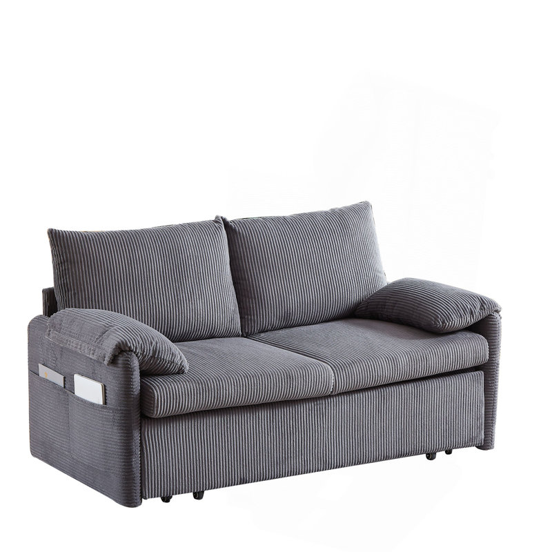 64.5 Inch Sleeper Sofa Bed  3-In-1 Adjustable Sleeper With Pullout Bed   2 Pillows And Side Pockets  Soft Corduroy Convertible Sleeper Sofa Bed For Living Room Bedroom Apartment Office