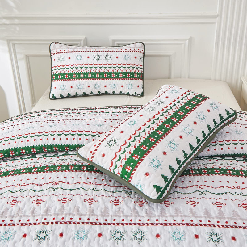 Ensemble de couvre-lit 3 pièces à rayures nordiques pour Noël, King