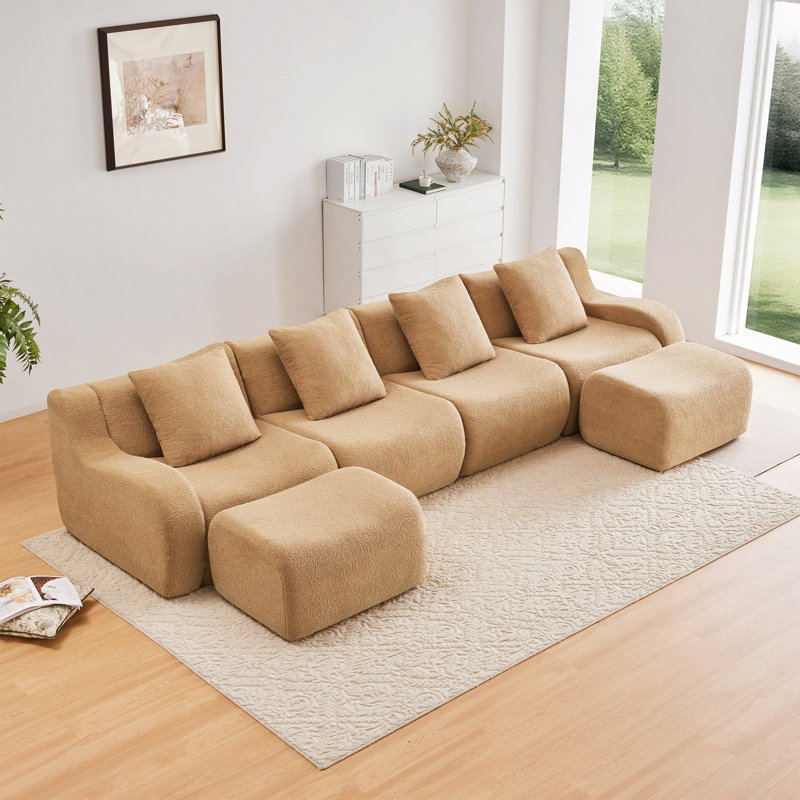 Canapé sans ossature, tissu effet peluche, aucun assemblage requis, accoudoirs incurvés, design antidérapant, lignes épurées, mousse haute densité 32D, emballage sous vide avec compression intégrale, idéal pour les bureaux et les salons.