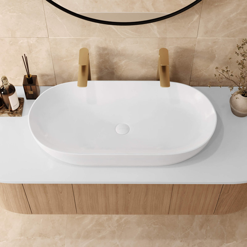 Lavabo vasque de salle de bain ovale en céramique porcelaine blanche Ruvati, L 16 po x l 32 po x P 5,25 po