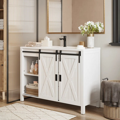 Meuble-lavabo 47 po avec 3 tiroirs et portes, blanc
