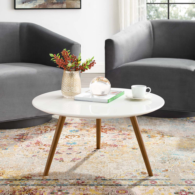 Carson Carrington Bata Round Artificial Marble Coffee Table by Modway, 14" H x 27.5" L x 27.5" W, Gold