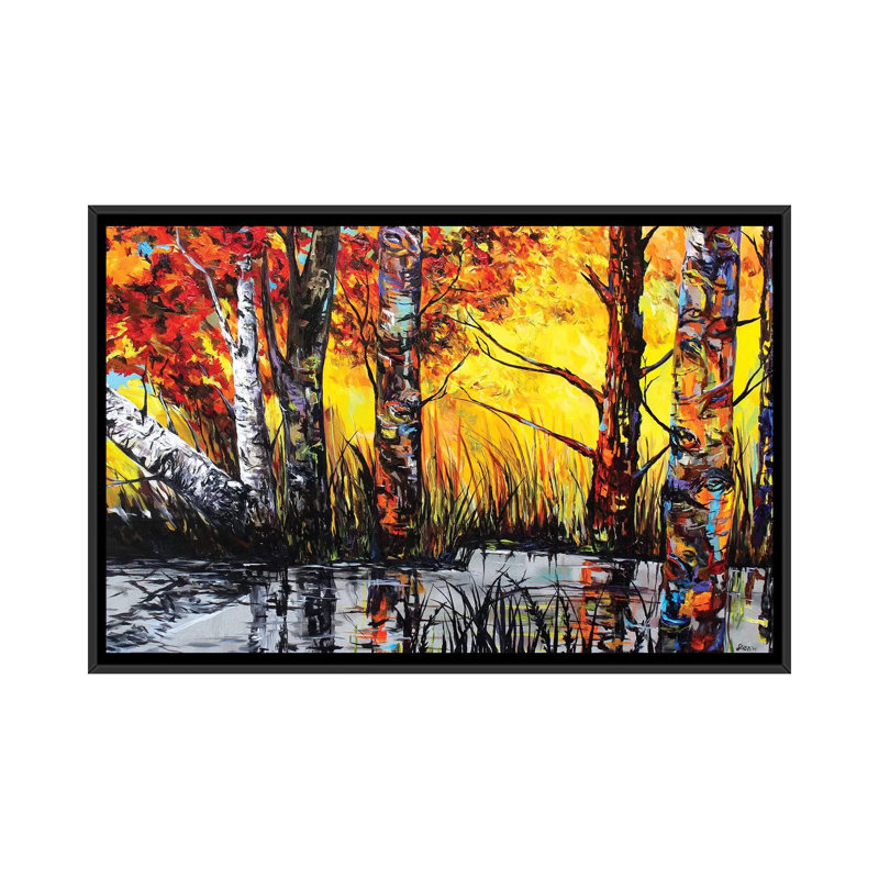 « river reflection », impression sur toile, H 18 po x l 26 po x P 1,5 po, Toile avec cadre noir, Pas de tapis