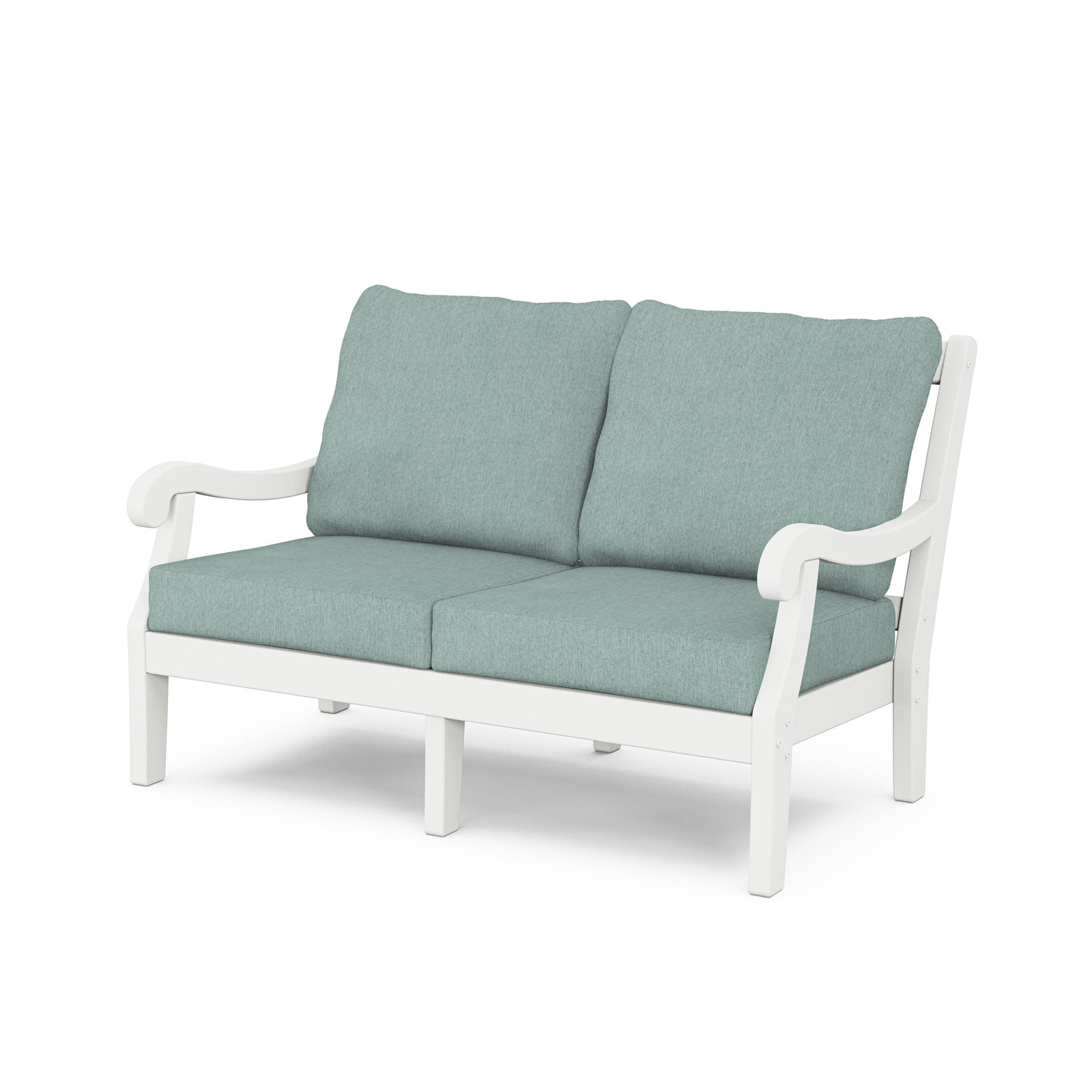 POLYWOOD® Verlyn 4-Person Patio Seating Group, Glacier Spa Cushion/White Frame