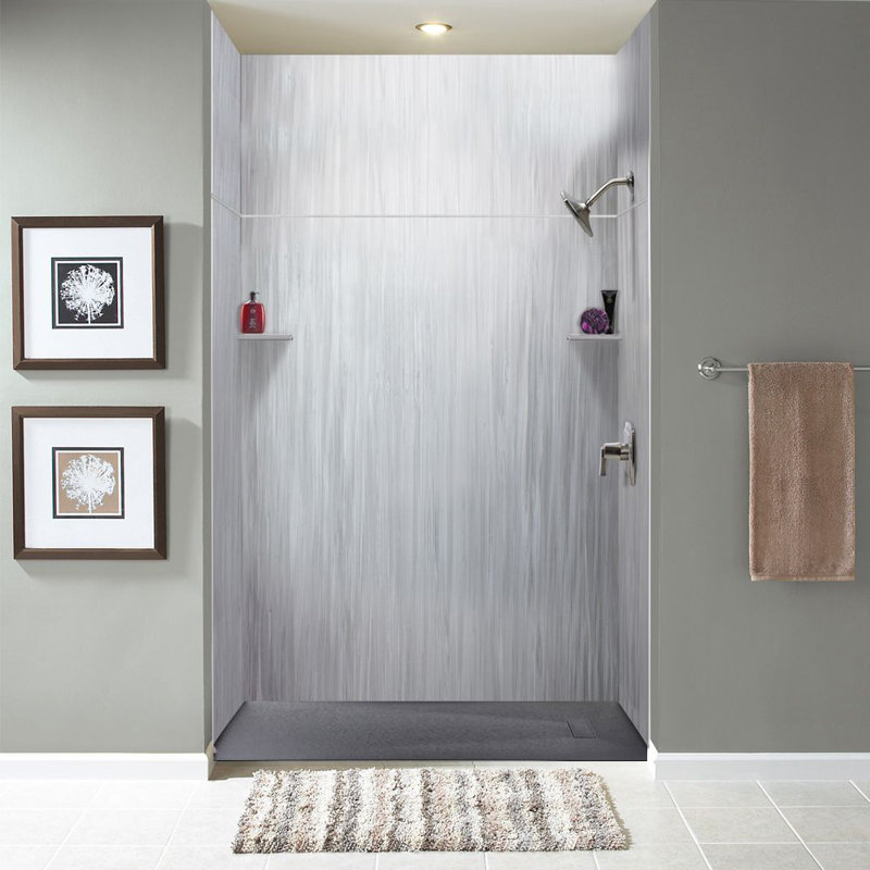Ensemble de mur de douche à transition 6 pièces 60 po x 36 po x 72/24 po Transoli Lusso, gris glacier, Gris glacé
