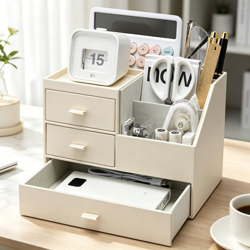 Faux Leather Desk Organiser