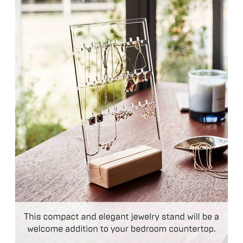 Natural Wood and Clear Acrylic Jewelry Organizer Stand