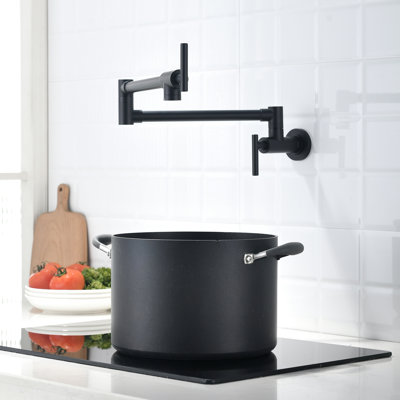 Robinet de cuisine mural avec robinet de remplissage de pot, 304 ss, aspect nickel brossé, double