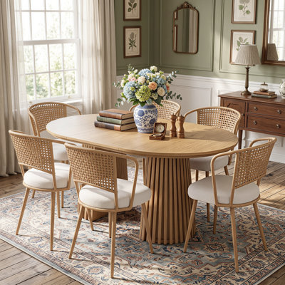 Ensemble table et chaises ovales extensibles (39,37" à 70,87") avec chaises en rotin