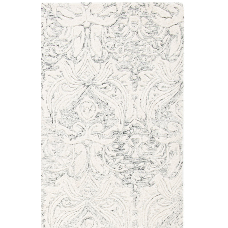 Ednah Hand Tufted Wool And Cotton With Latex Damask Rug, Rectangle 3' x 5'