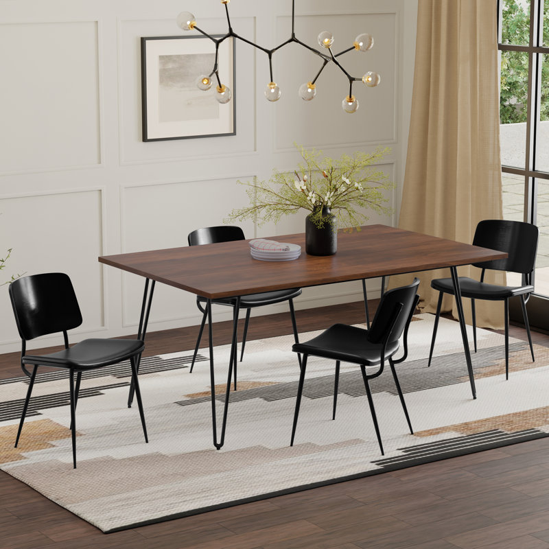 Hunter Solid Mango Wood Dining Table, Industrial Style, 29.5" H x 66" L x 40" W, Walnut Veneer