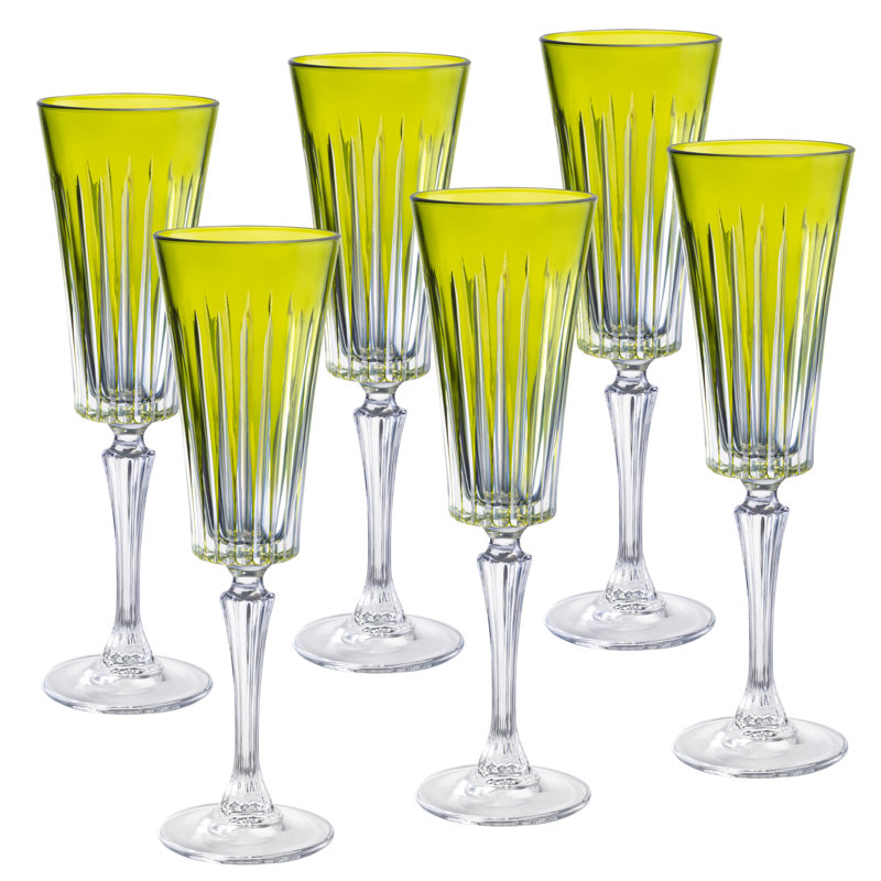Colored Champagne Flutes Glasses - Green Toasting  Flute Glass -Set of 6 -  7 oz -  Made in Europe