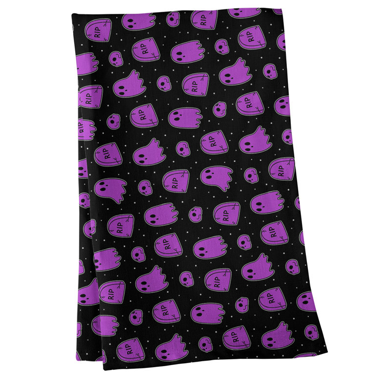 Torchon à motif de fantômes de fond, Croisé en coton, Mauve