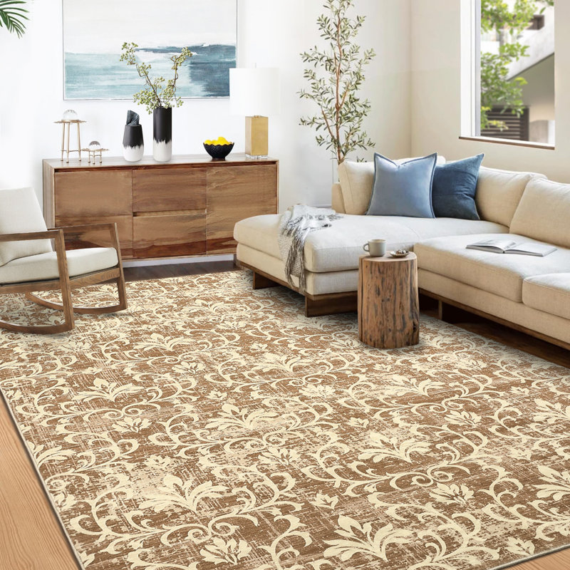 Luxurious Vintage Damask Area Rugs Living Room Bedroom Soft Floor Mat Washable Indoor Non-Slip Carpet Hallway Low Pile Stain Resistant Rug Indoor Easy to Clean Carpet Office Farmhouse Decor