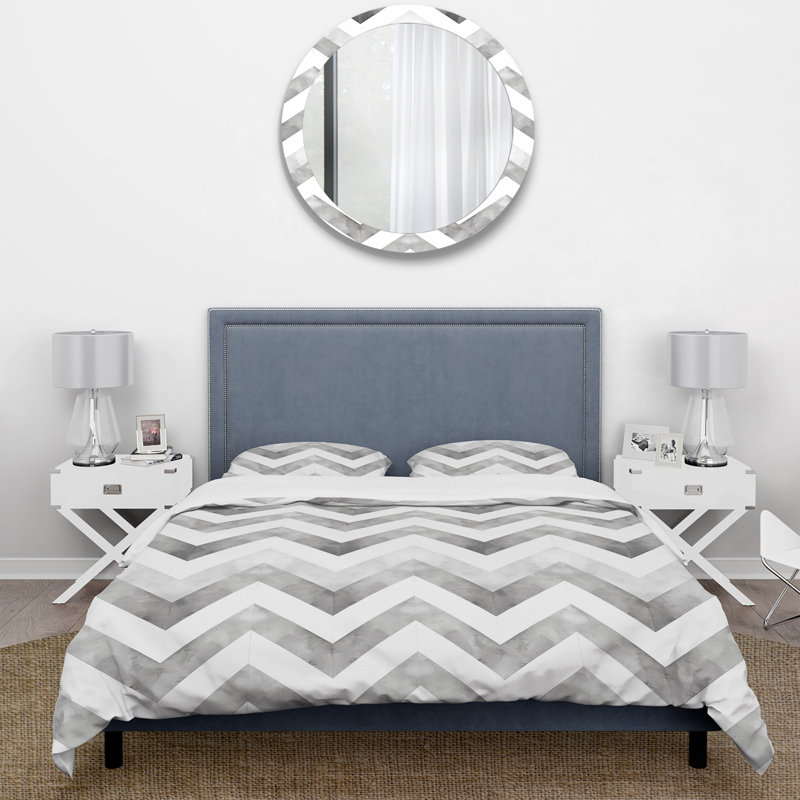Ensemble de housse de couette gris Midcentury Chevron Print I - Midcentury, Housse de couette pour grand lit et 2 taies décor