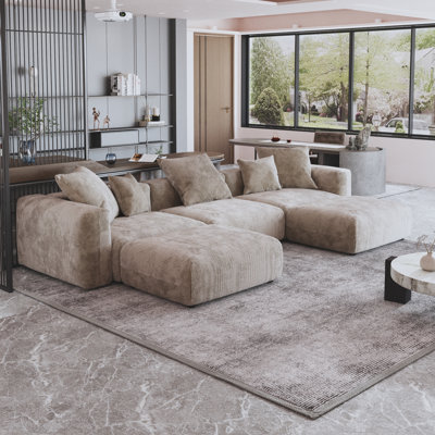 Nedek Upholstered 5-Piece Modern Modular Cloud Corduroy Fabric Sectional Sofa With Ottoman