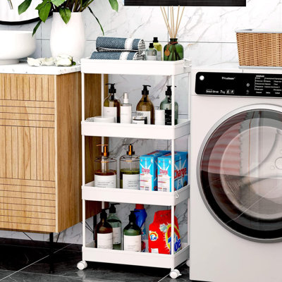 Chariot de rangement roulant à 4 niveaux avec tablettes réglables, organisateur mobile pour la salle de bain, cuisine, salle de lavage, bureau, plastique durable avec roues et cerceaux latéraux