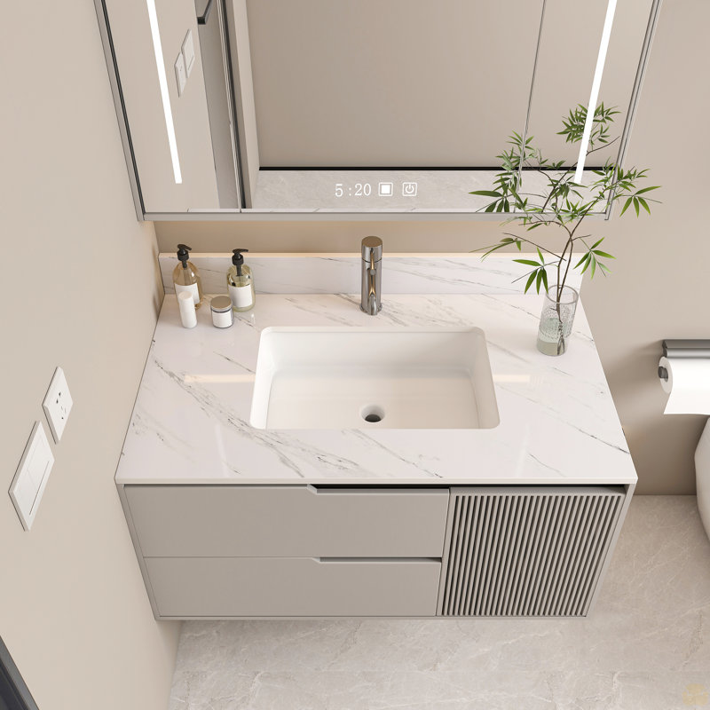 Comptoir de meuble-lavabo en marbre de 37 po, comptoir avec 1 trou pré-percé, comptoir de salle de bain avec lavabo central rectangulaire encastré et dosseret de 4 po de hauteur