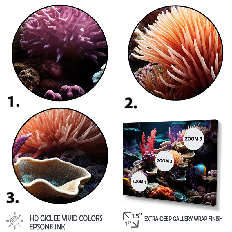 Tranquillité, récif corallien, sérénité - art de mur de corail, Cadre flottant blanc, H 12 po x l 20 po x P 1 po