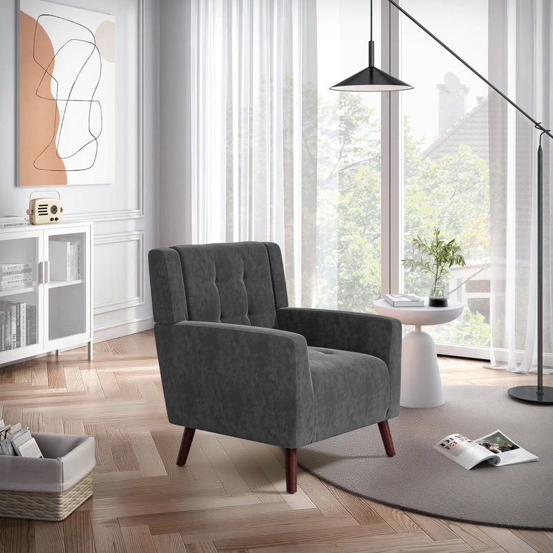 Chaise d'appoint moderne avec fauteuil capitonné et capitonné, Mélange de lin gris