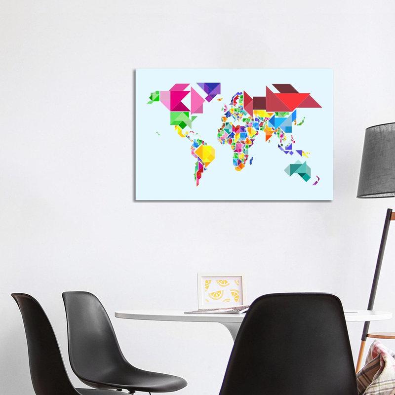 Tangram Abstract World Map by Michael Tompsett - Wrapped Canvas Print