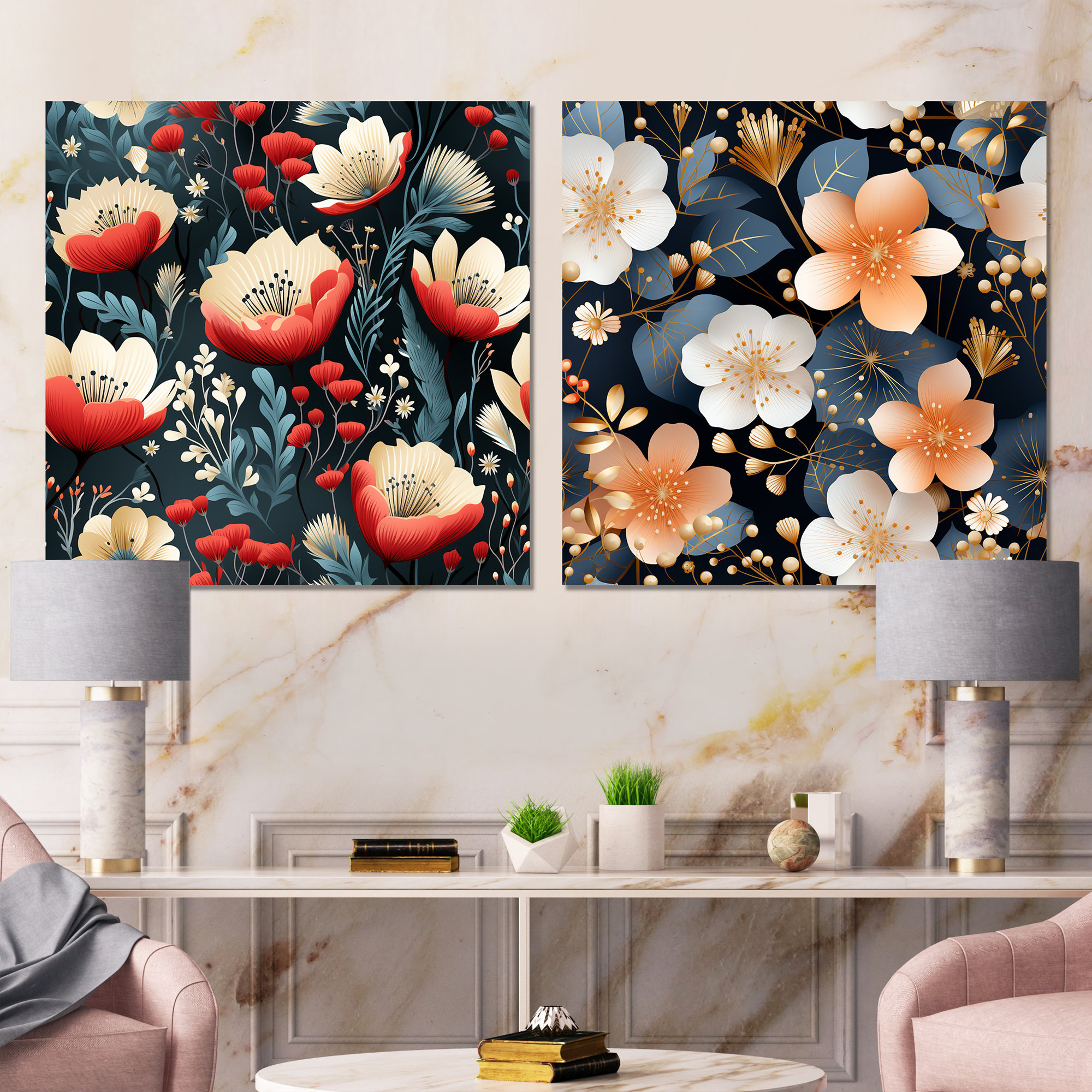 Design Art Divine Dreams Floral Pattern - Floral Wall Decor Set Of 2 ...
