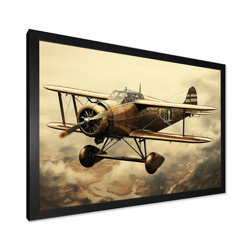 Historic Plane Glory Mid Flight I - Plane Wall Art, 24" H x 32" W x 1" D, Black Single Picture Frame