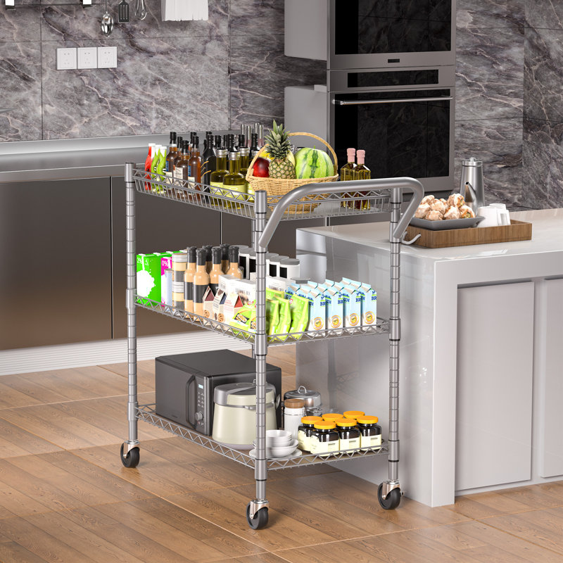 3 Tier Heavy Duty Rolling Utility Cart, 18" D x 30" W x 36.6" H Rolling Carts with Wheels
