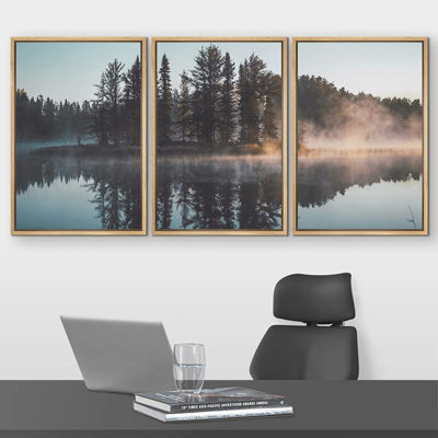 Misty Forest Landscape Tree Lake Natural Scene Pictures Canvas 3 Pieces Photography Print Wall Art
