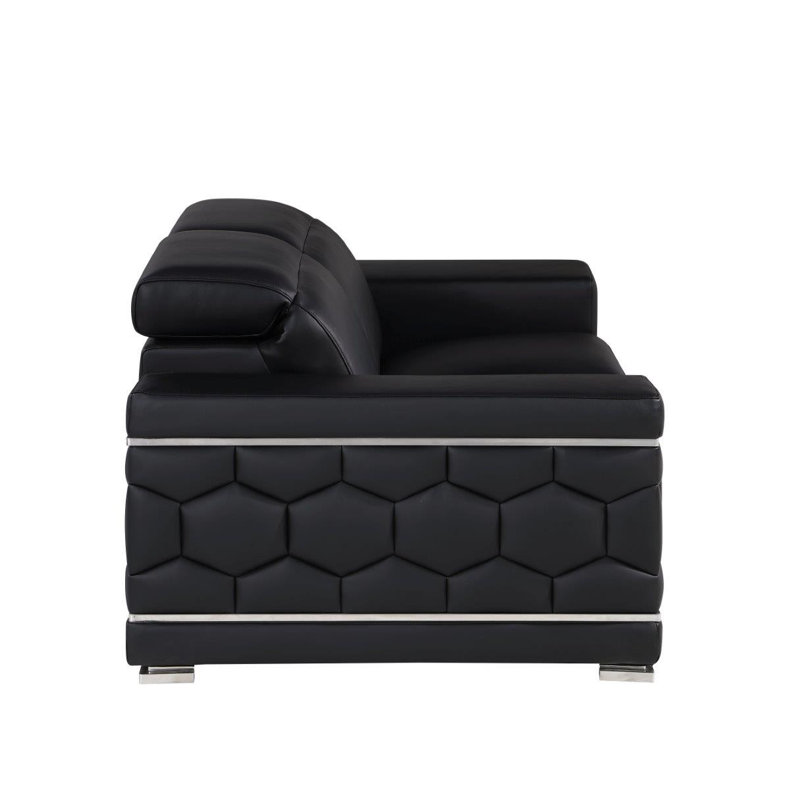Causeuse en cuir véritable 71 po noir et argent