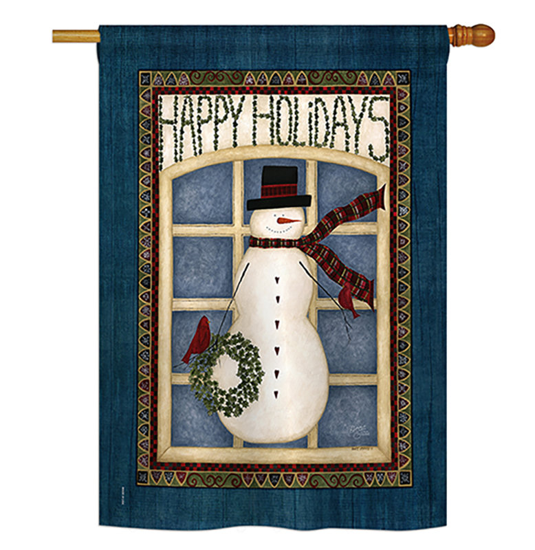 2 côtés en polyester 40 x 28 po joyeuses fêtes de bonhomme de neige drapeau maison