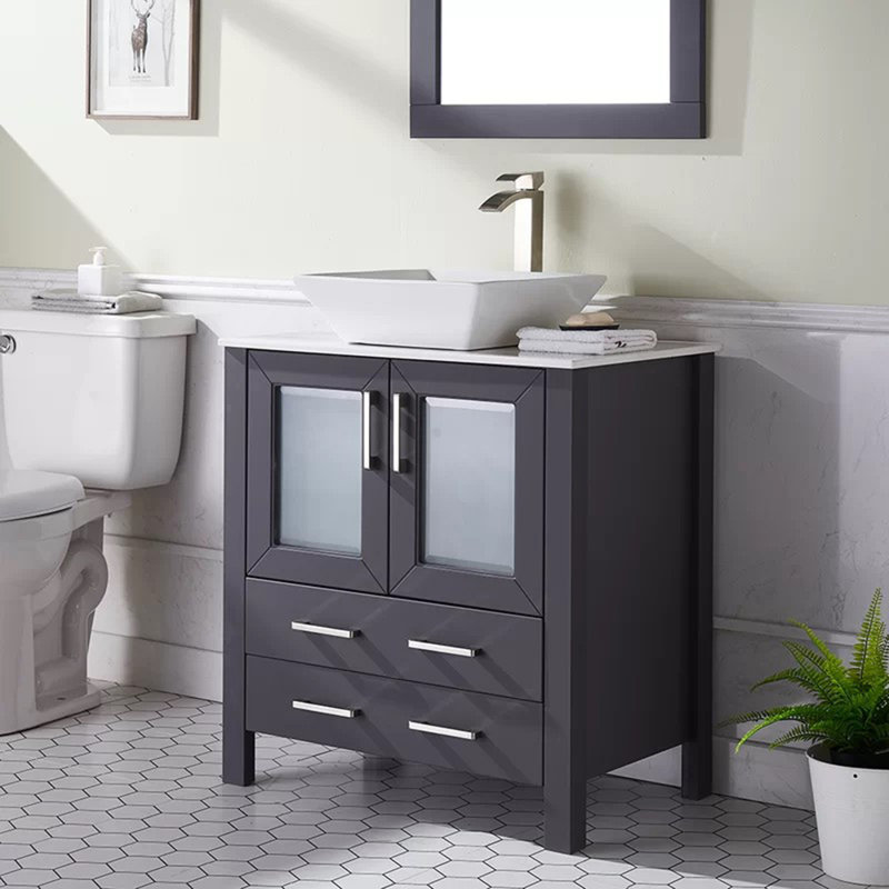 Byrl 30" Modern Free-standing Vessel Single Bathroom Vanity Set, Dark Gray