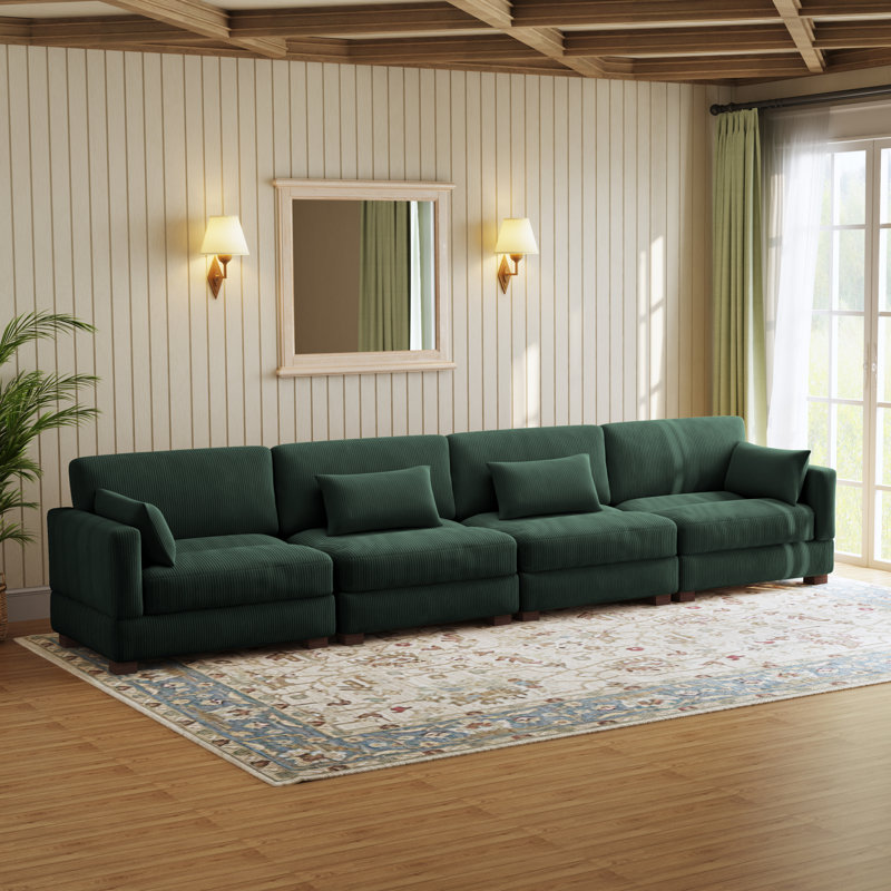 4 Seater Corduroy Corner Sofa , 78cm H x 410cm W x 87.9cm D, Navy Corduroy