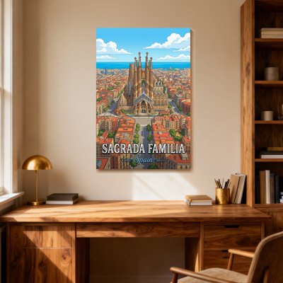«Scénique et paysages urbains», impression de paysage urbain de la Sagrada Familia, Espagne