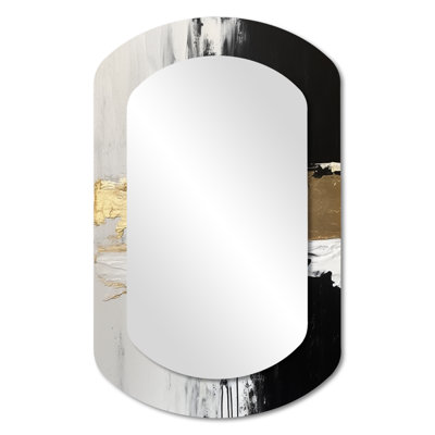 Wilks Horizontal Dimensions Abstract Gold Black - Abstract Painting Asymmetrical Large Wall Mirror, Modern Cylinder Unique Mirror, Printed Metal Art