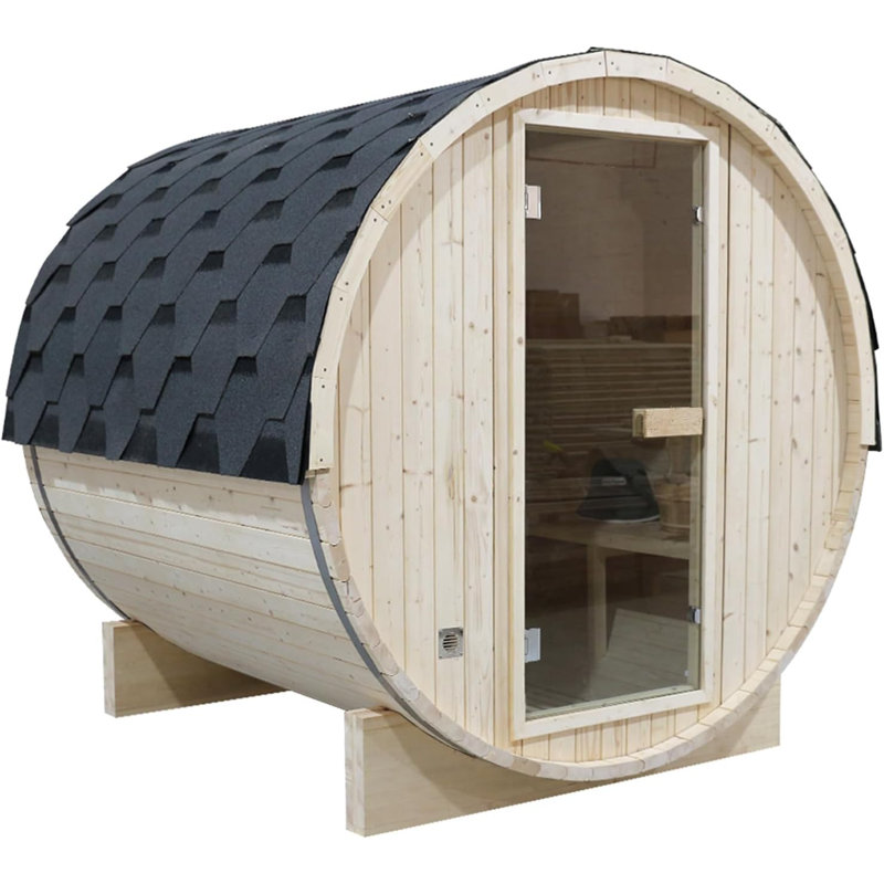 Outdoor Barrel Steam Sauna, Canadian Pine Sauna Room for 4-6 Person with 6KW ETL Certified TOULE Heater,Rocks, 8mm Tempered Glass, Waterproof System