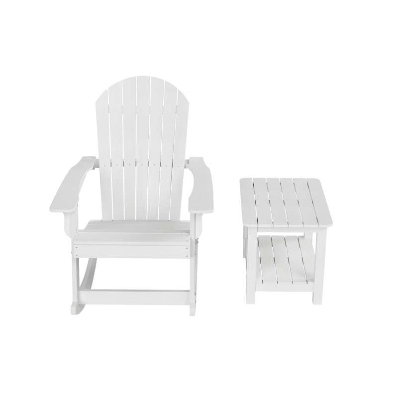 Arrlo Outdoor Adirondack HIPS Rocking Chair with Table, White