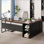 Bureau de direction en L avec armoire de rangement et tablettes, grand bureau d'ordinateur de bureau à domicile industriel, poste de travail professionnel avec meuble pour imprimante et support pour unité centrale