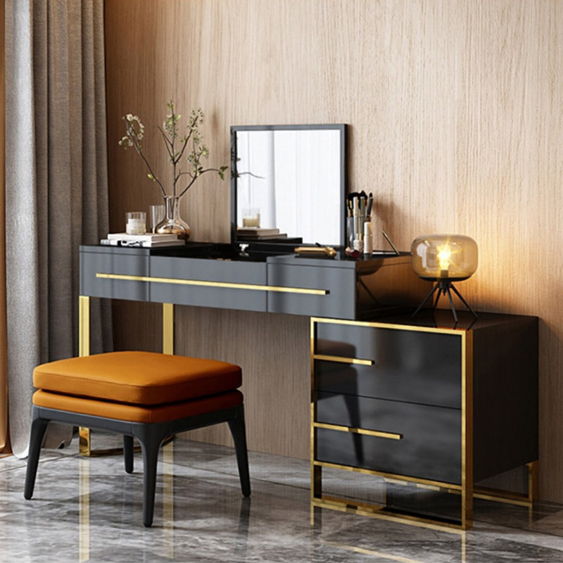 Meuble-lavabo moderne 47 "avec miroir rabattable, Noir / or