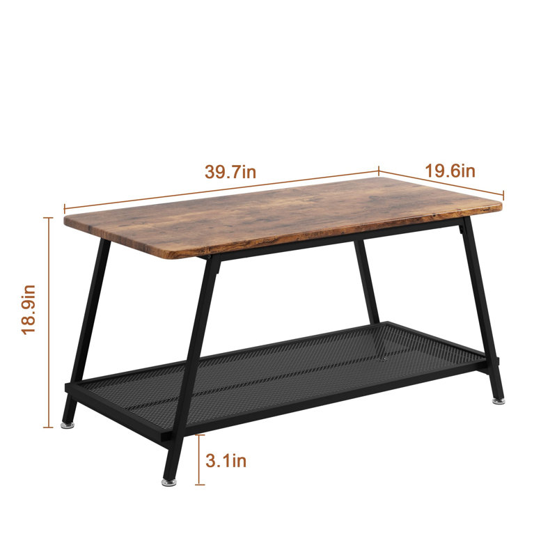 Table basse à 2 niveaux, table basse industrielle avec tablette en filet, structure en métal, table de bout rectangulaire avec pieds évasés