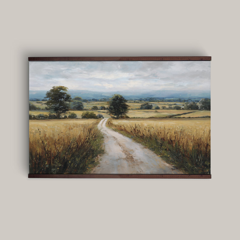 «Rustic Country Path», art mural très grand avec cintres en bois - Paysage de ferme tranquille, H 40 po x l 60 po