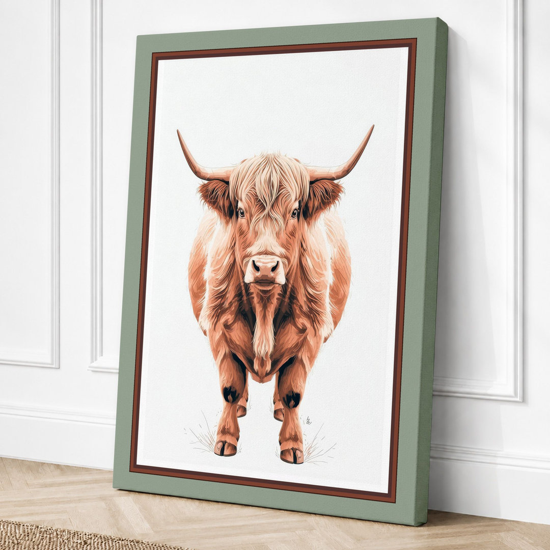 Highland Cattle Portrait Modern - Wrapped Canvas