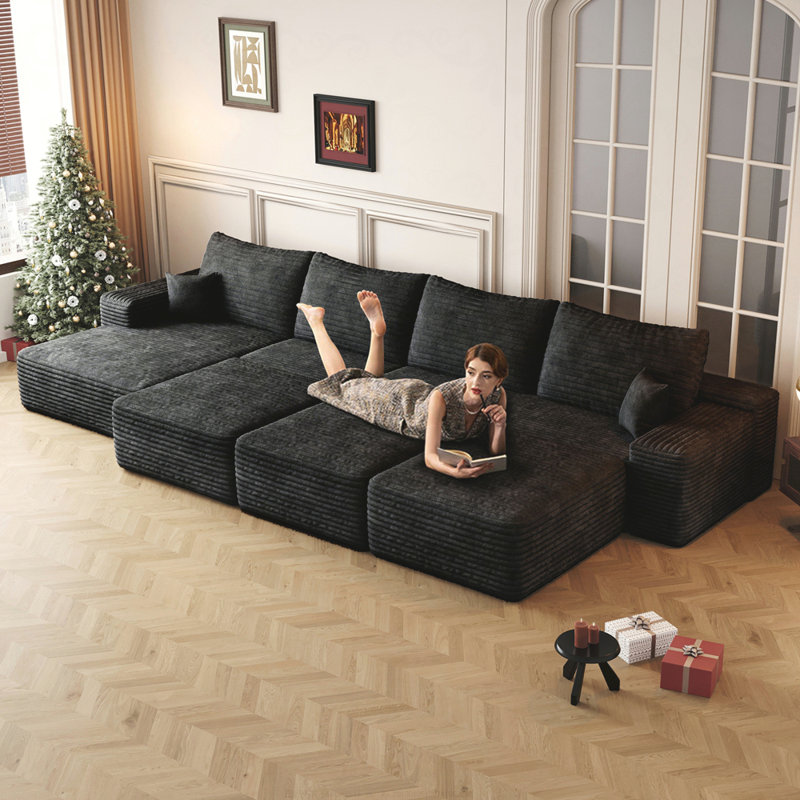Boneless 135"Large size modular cloud sofa 6 seats down sofa bed apartment living room sofa ,No Assembly Required