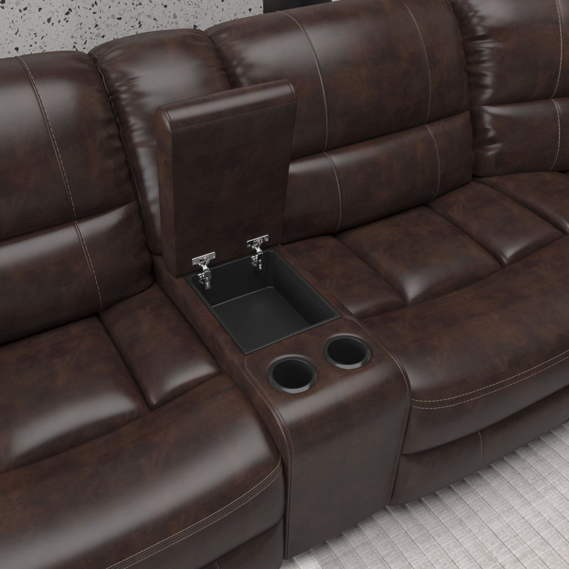 Culbreth 5-Piece Modern Fancy Faux Leather Power And Manual Reclining Sectional With Wide Back And Console