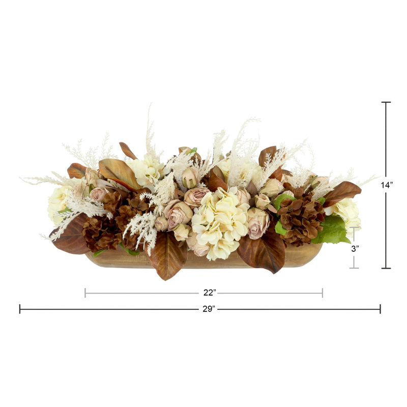 Fall Centerpiece with Hydrangeas, Pampas and Roses