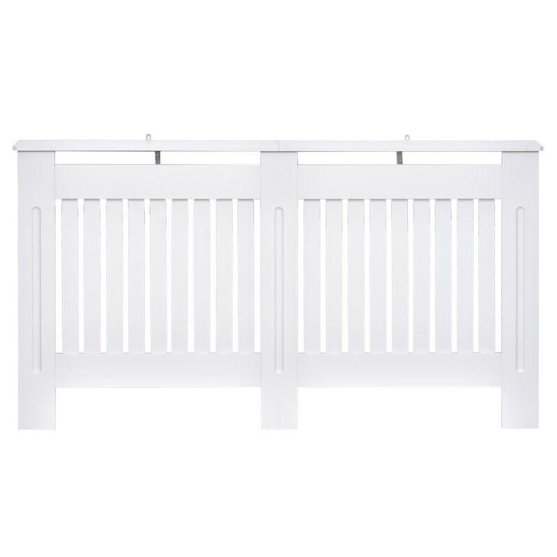 HOMCOM Slatted Radiator Cover Painted Cabinet White, 81cm H x 152cm W x 19cm D