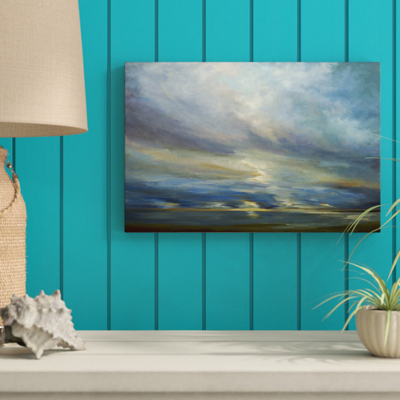 Clouds on the Bay I by Sheila Finch - Painting, 30cm H x 46cm W, Wrapped Canvas