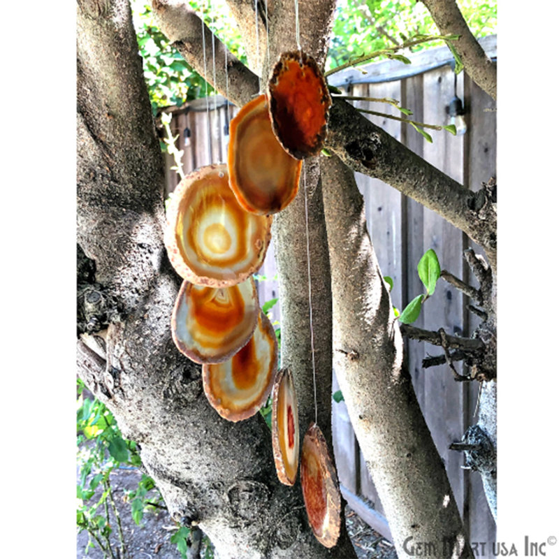 Red Agate Slice Wind Chime, Natural Agate Garden Décor